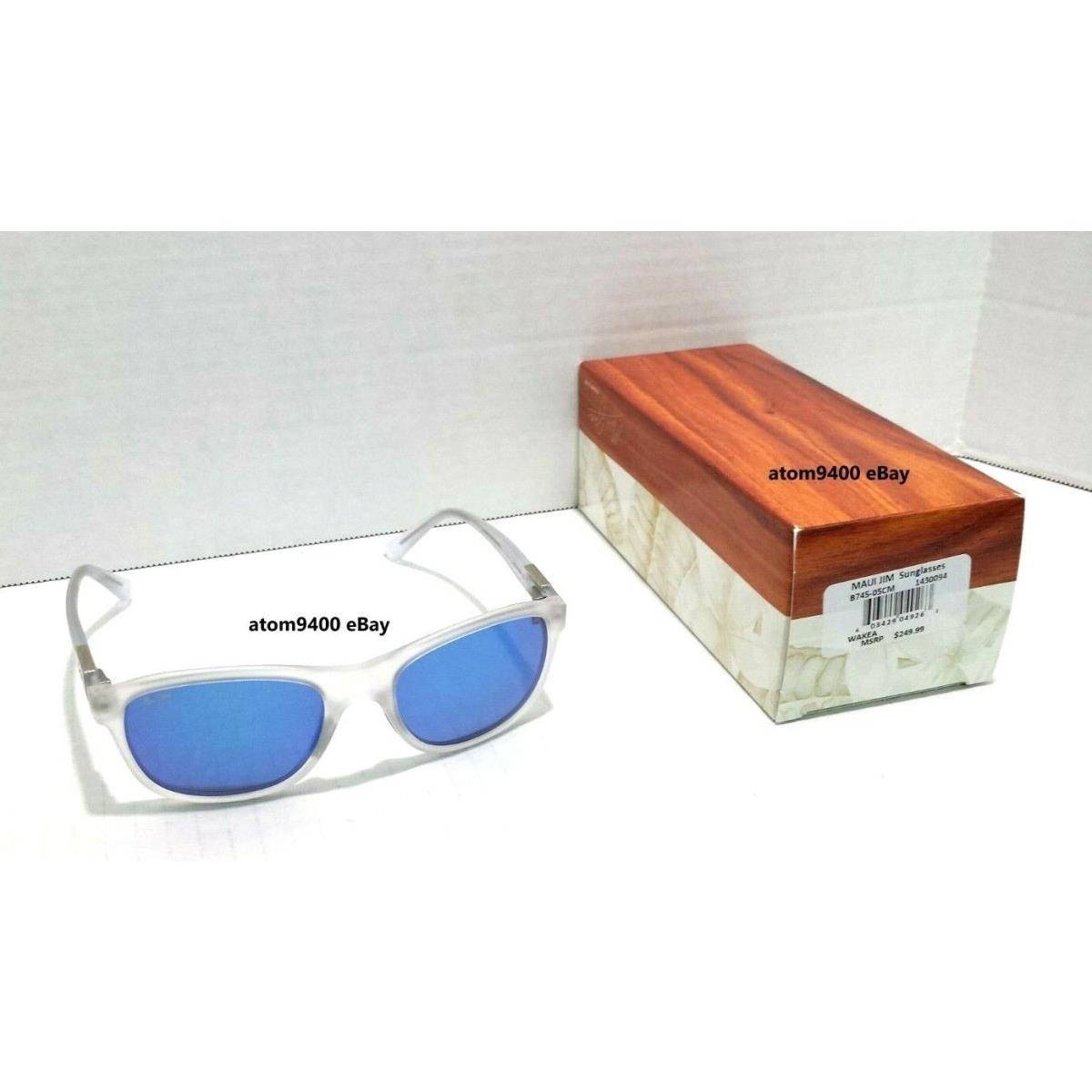 Maui Jim Wakea Sunglasses Crystal White Matte Frame Blue Hawaii Lens