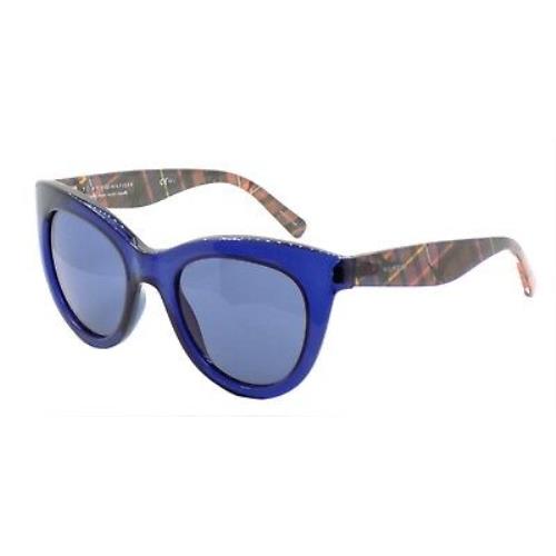 Tommy Hilfiger TH1480/O/S Pjpku Women`s Sunglasses Cat Eye 51-21-140 Blue + Case - Frame: Blue w/ Plaid Temples, Lens: Blue