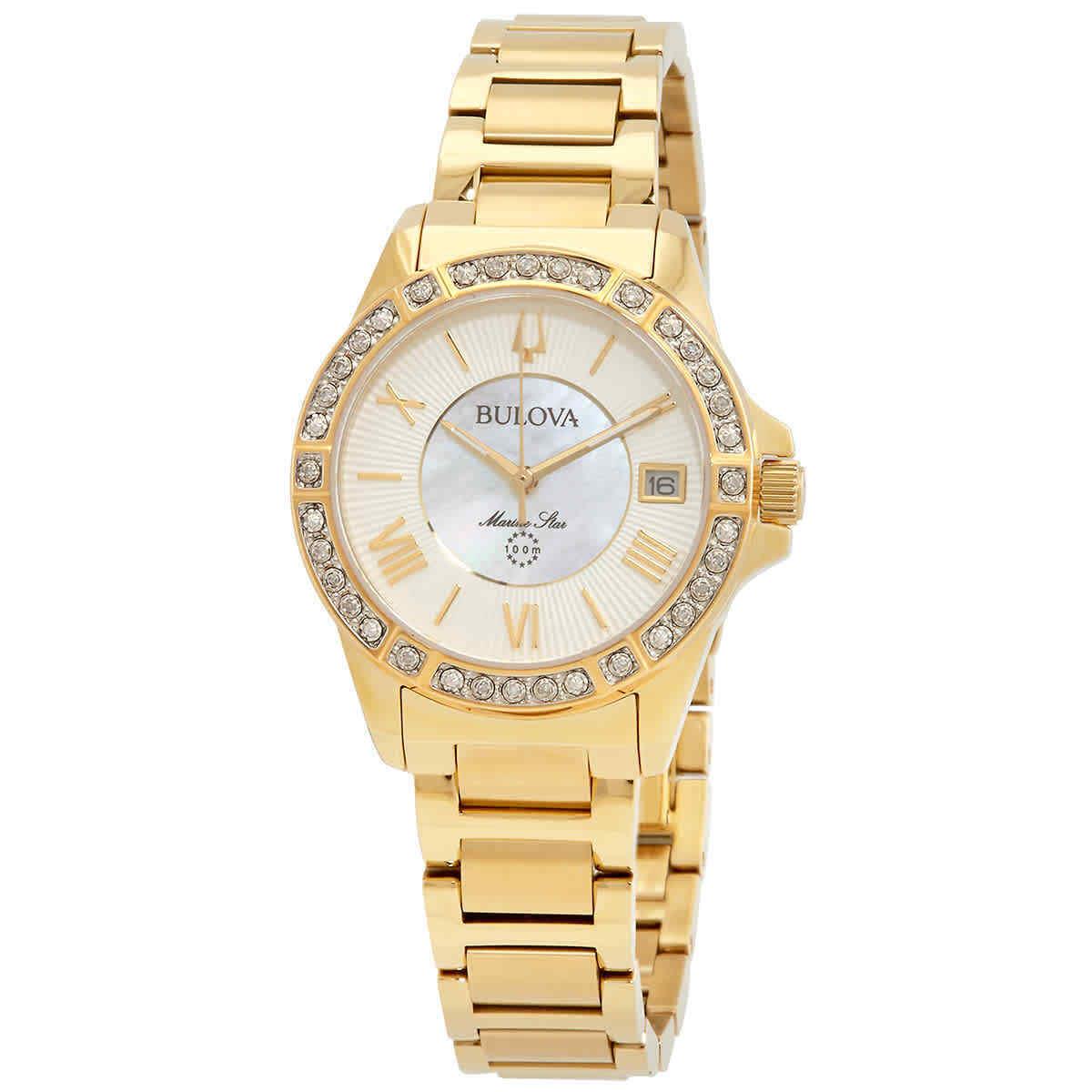 Bulova Marine Star Quartz Crystal White Dial Ladies Watch 98R294