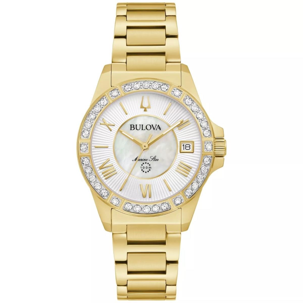 Bulova Marine Star Women`s Quartz Gold-tone Diamond Accent 32MM Watch 98R294 - Gold, Quartz