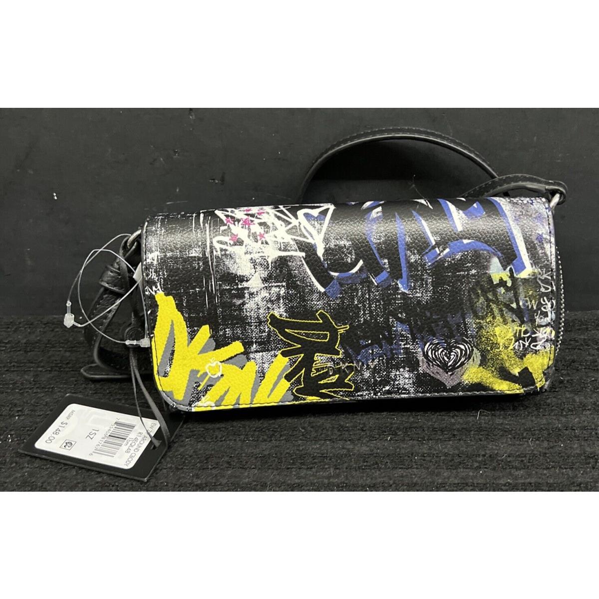 Dkny Black Graffiti EW Zip Around Crossbody Bag Small