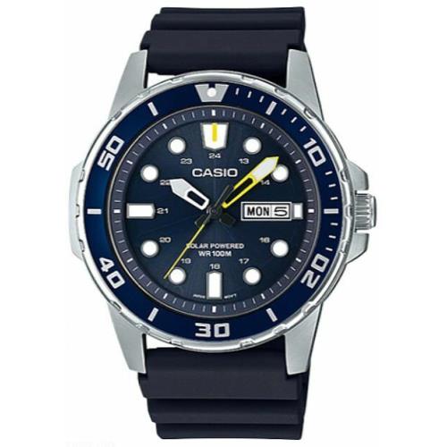 Casio MTP-S110-2AV Men`s Watch Black Resin Blue Dial Date Solar Battery