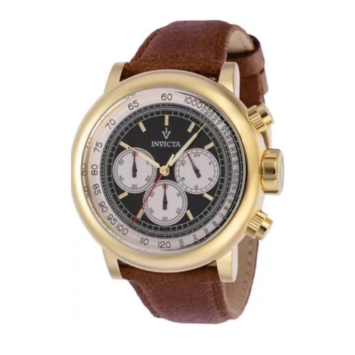 Invicta Men`s Vintage 48mm Quartz Watch IN-37323 - Dial: Multi, Band: Brown, Other Dial: Black and White