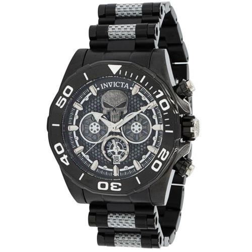 Invicta Marvel Punisher Men`s 48mm Anatomic Limited Chronograph Watch 37684 - Black Face, Black Dial, Black Band