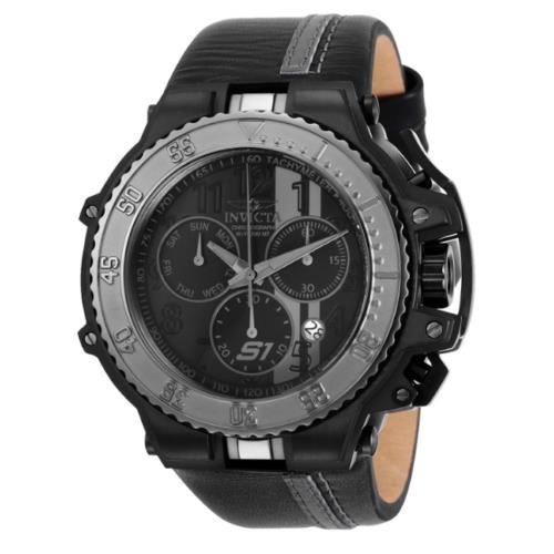 Invicta S1 Rally Race Team Men`s 59mm Leather Swiss Chronograph Watch 28402 Rare - Black Dial, Black Band, Gray Bezel