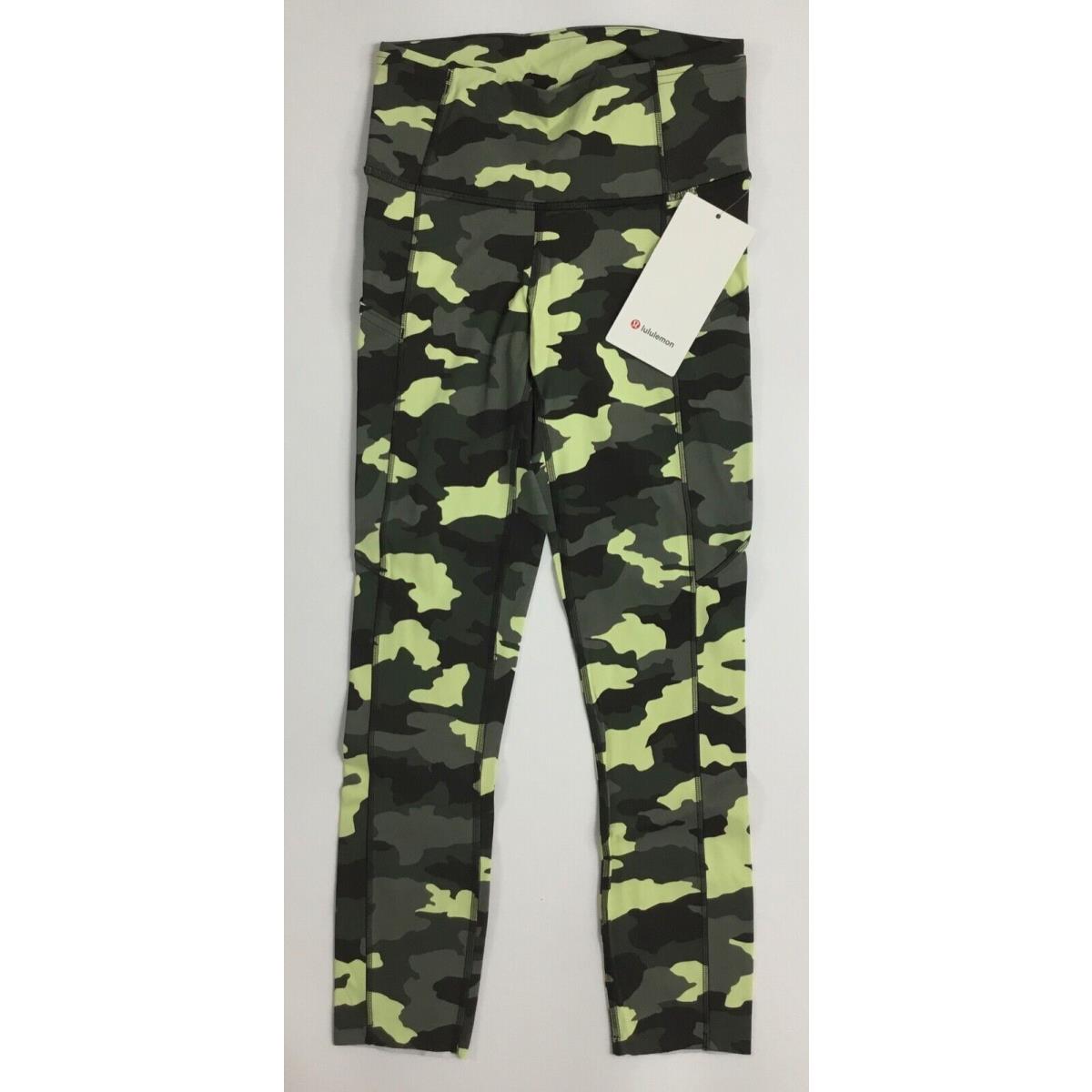 Lululemon Women s Fast Free HR Crop 23 Pockets LW6BCYS Hccg Green Yellow Camo 0