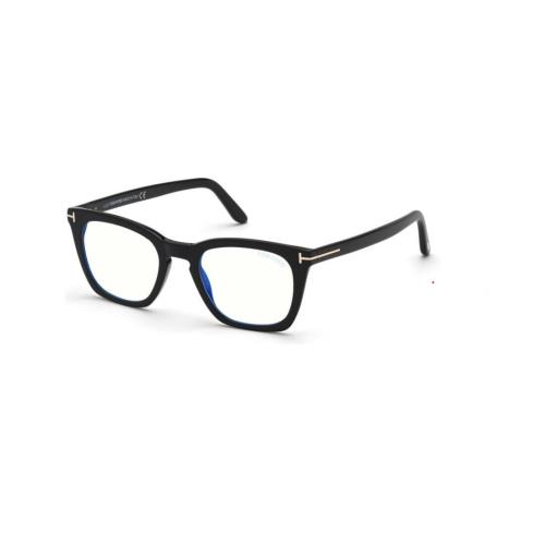 Tom Ford FT5736B 001 Shiny Black Rose Gold Logo T / Blue Block Square Eyeglasses