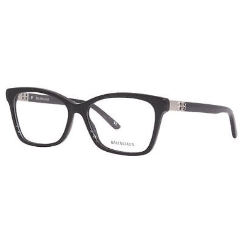 Balenciaga BB0186O 001 Eyeglasses Women`s Black Full Rim Rectangle Shape 55-mm