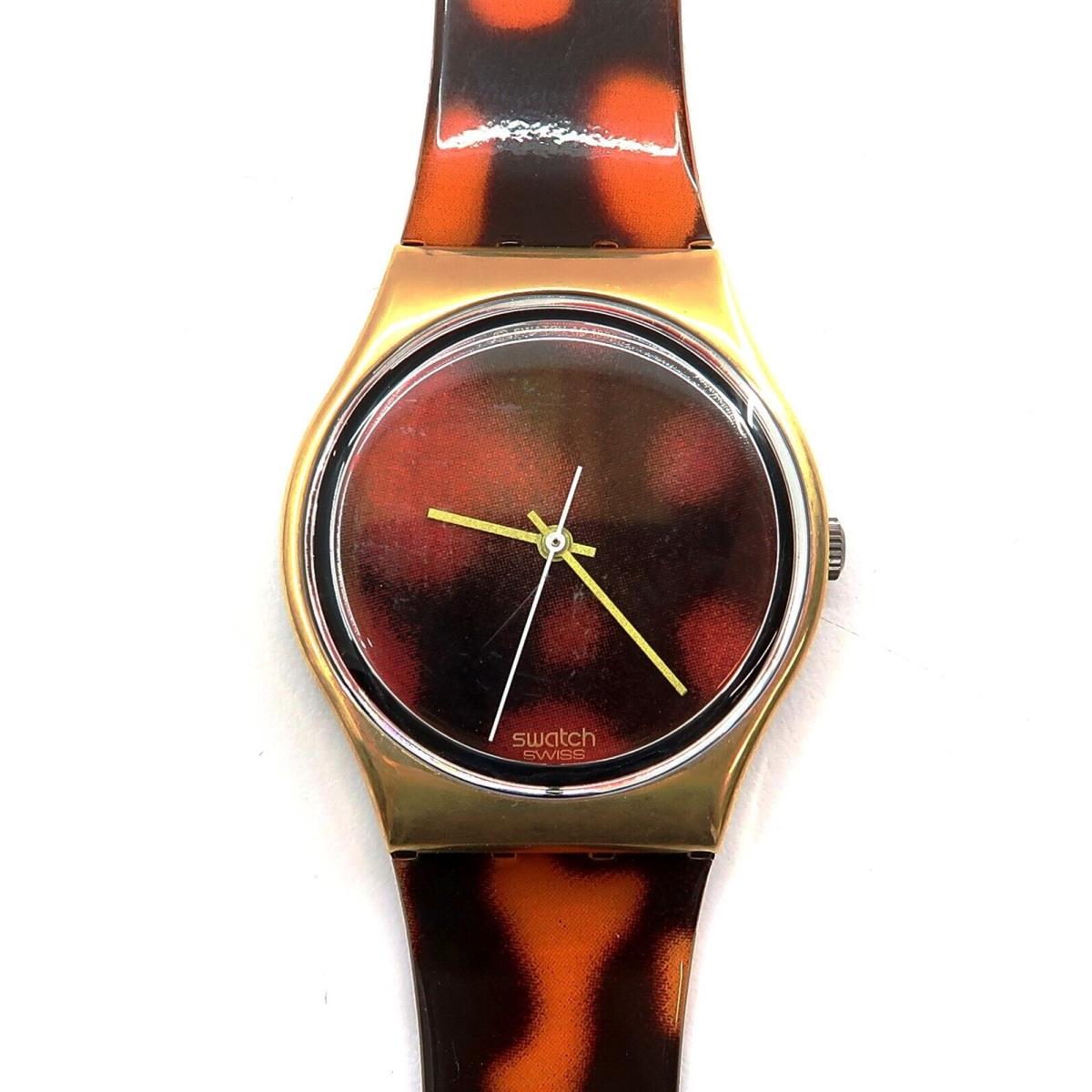 Swatch Watch Sloan Ranger GX104 with Case 1988 Nos Gents Vintage Battery - Dial: Brown, Band: Brown, Bezel: Clear