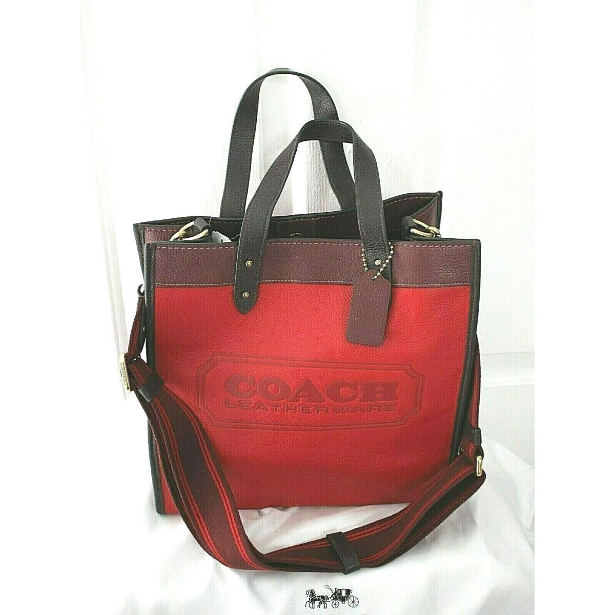 Coach Leather Red Colorblock Leather Field Tote Shoulder Bag C0775