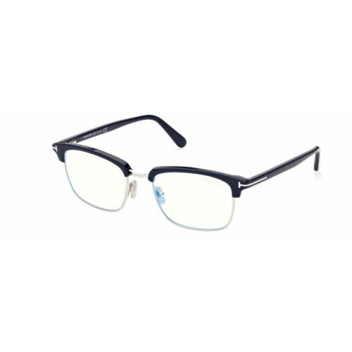 Tom Ford FT5801B 090 Navy Blue Shine Palladoum Blue Block Men`s Eyeglasses