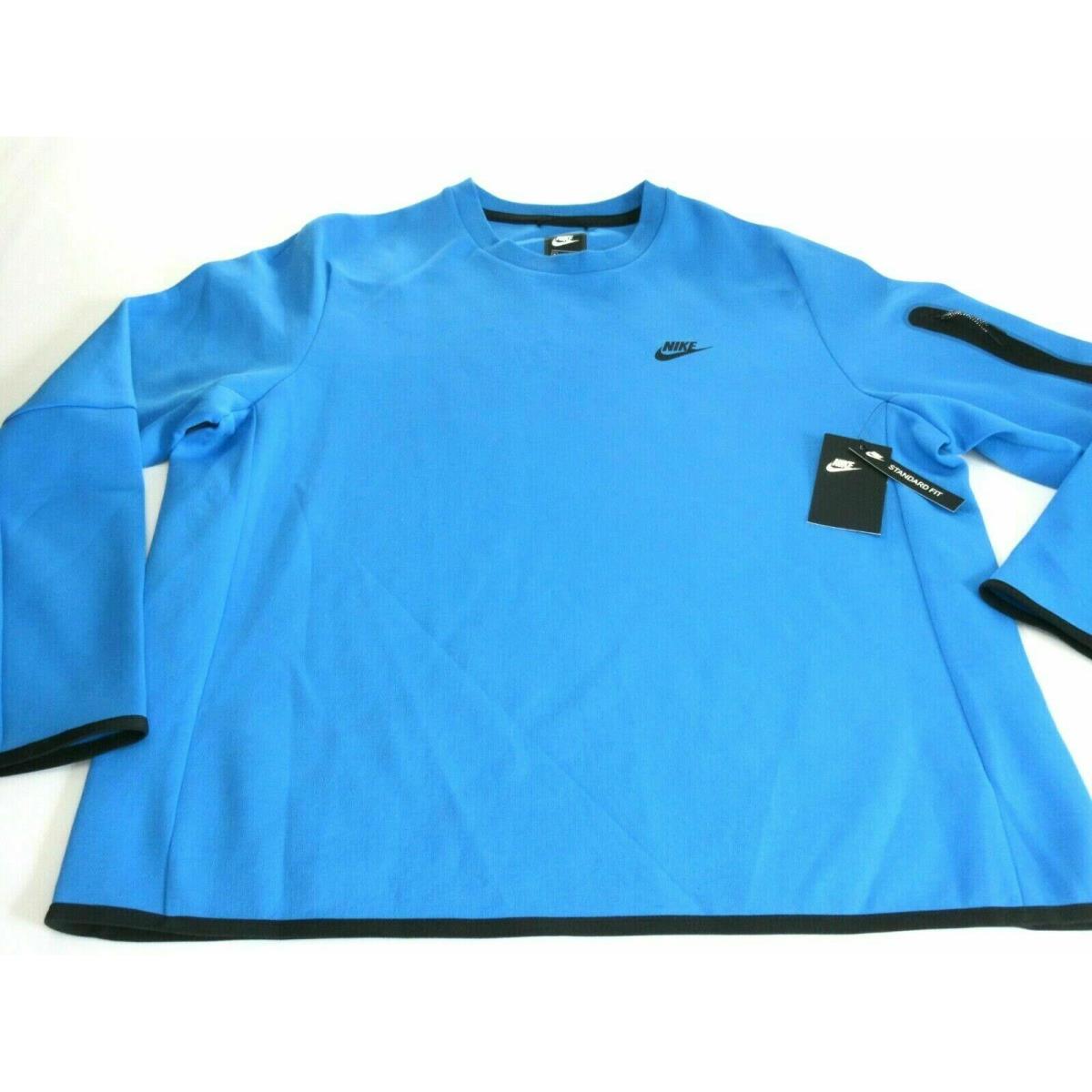 Nike Sportswear Mens Tech Fleece Crew Neck Sweatshirt Bright Blue Black Size XL
