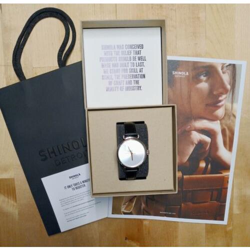 38mm Shinola Canfield Bolt Silver W Gold Coin Edge Watch Leather Strap N Box