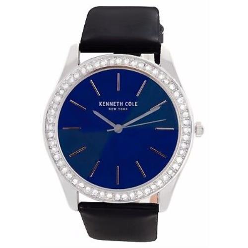 Kenneth Cole Women`s Blue Dial Black Patent Leather Strap Watch 10031699 37mm