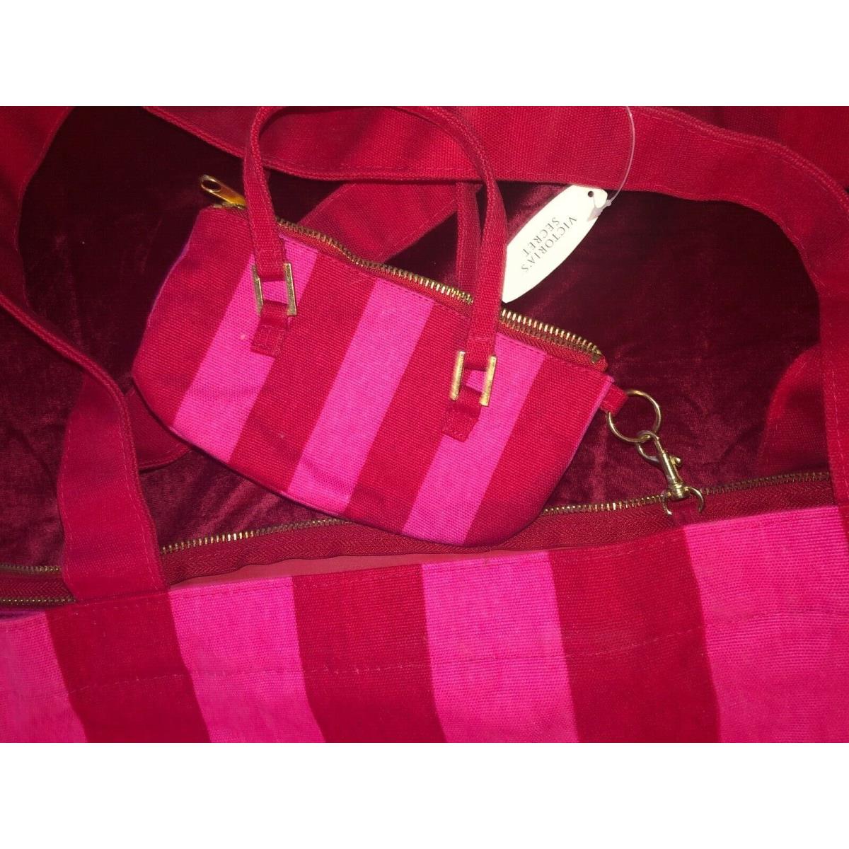 Victoria`s Secret Pink Red Stripe Canvas Tote/beach/shoulder Bag Nwot