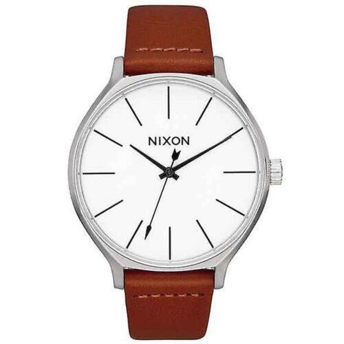 Nixon Women`s Watch Clique Japanese Quartz White Dial Leather Strap A12501113