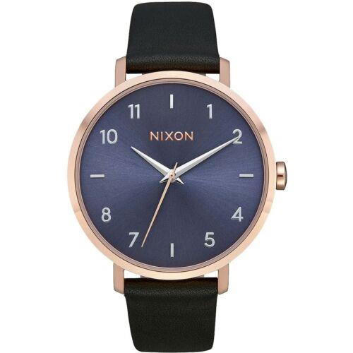 Nixon Women`s Watch Arrow Quartz Blue Dial Leather Strap Rose SS Case A10913005