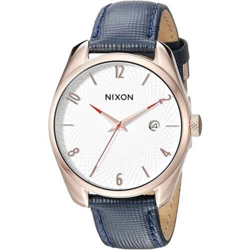 Nixon Women`s Watch Bullet Rose Gold Case White Dial Blue Leather Strap A4732160 - White Dial, Blue Band