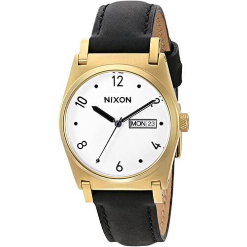 Nixon Women`s Watch Jane Day-date White Dial Black Leather Strap A955513