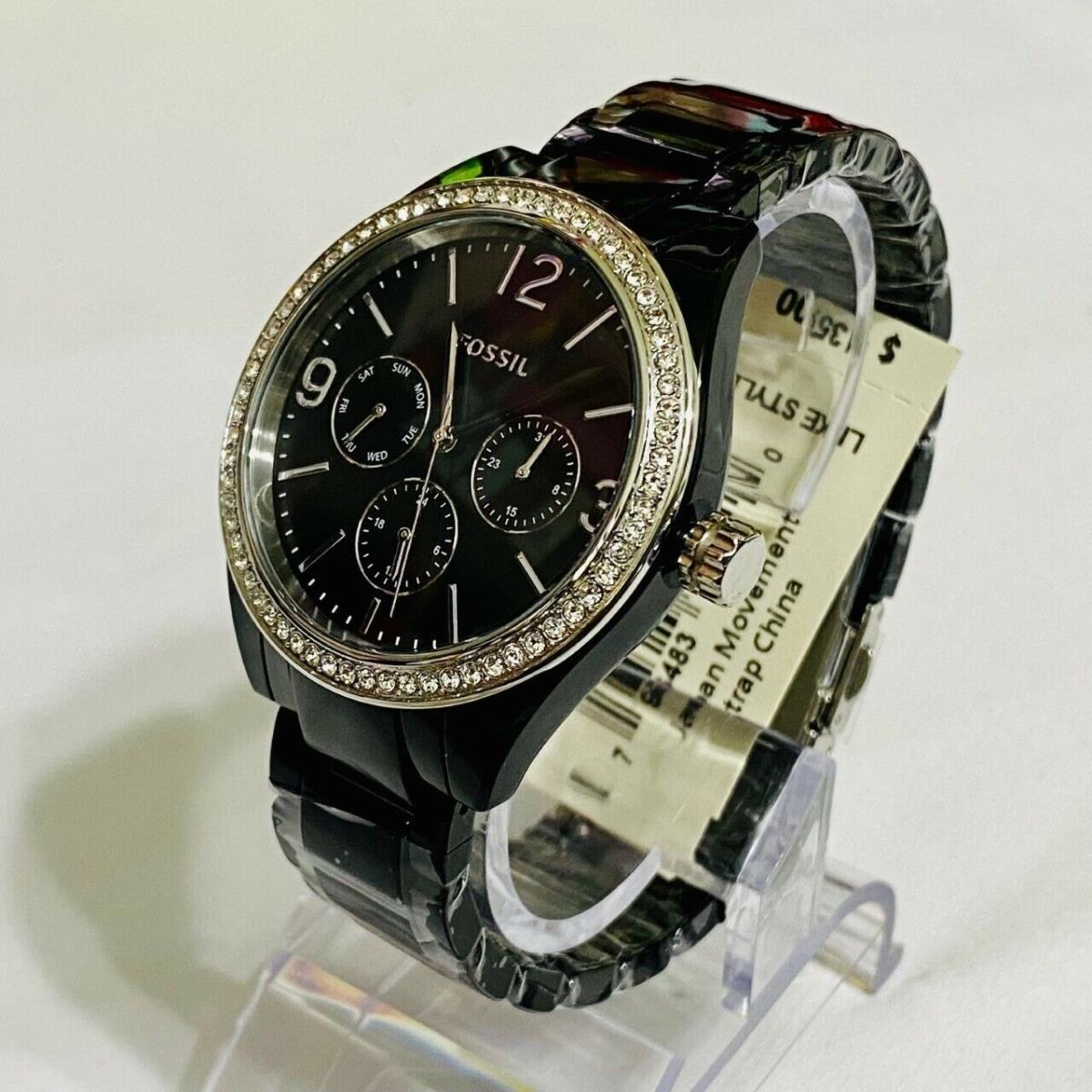 Fossil BQ3342 Chronograph Glitz Black Acetate Bracelet Women Watch