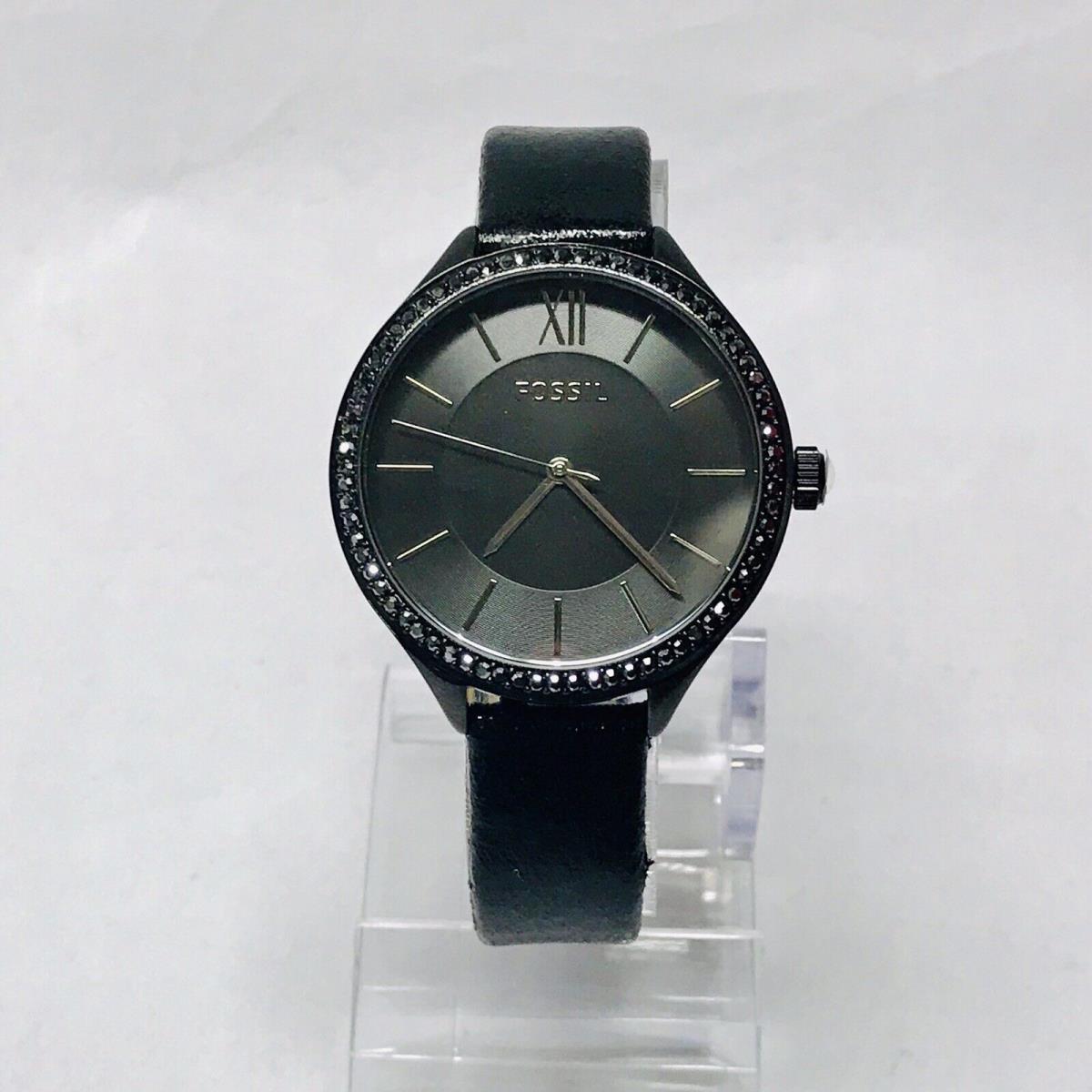 Fossil BQ3427 Black IP Stainless Steel Crystal Dial PU Strap Women Watch