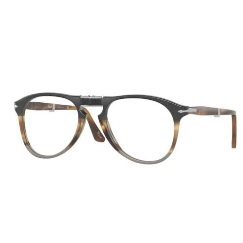 Persol 0PO9714VM 1135 Black/striped/brown/grey// Silver Pilot Men`s Eyeglasses - Black/Striped/Brown/Grey/Havana/ Silver Frame, Clear Lens