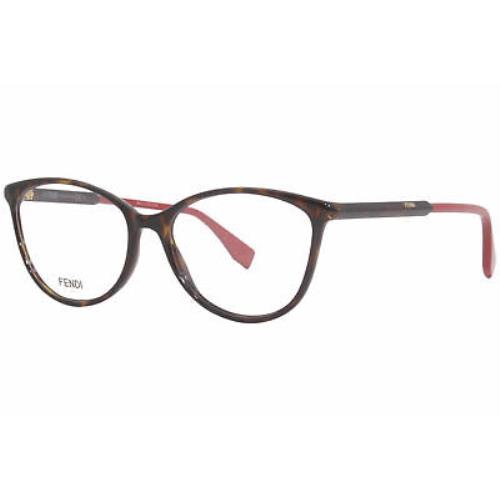 Fendi FF0449 086 Eyeglasses Frame Women`s Havana Full Rim Cat Eye 54mm