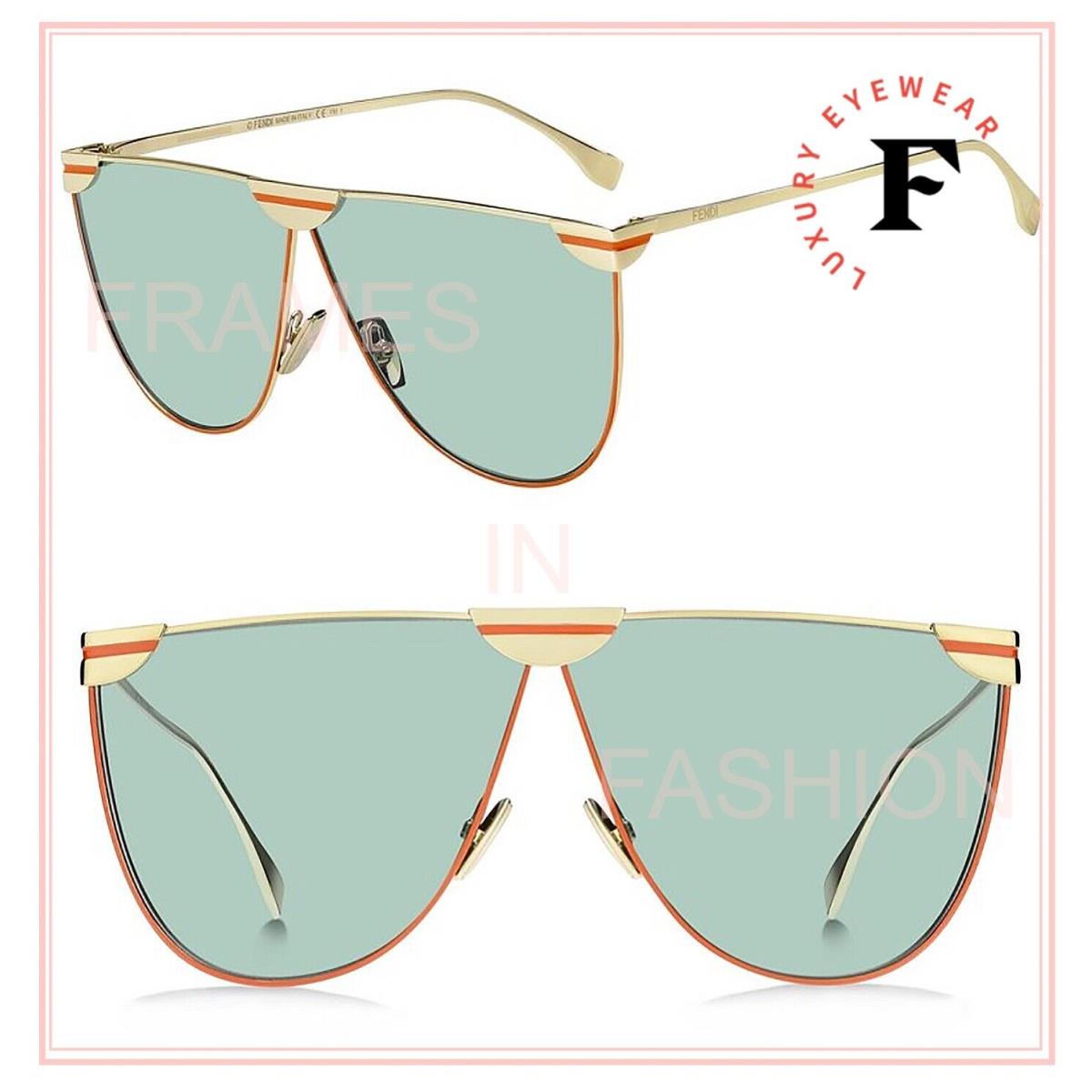 Fendi Shades 0467 Gold Green Orange Line Oversized Metal Sunglasses FF0467S