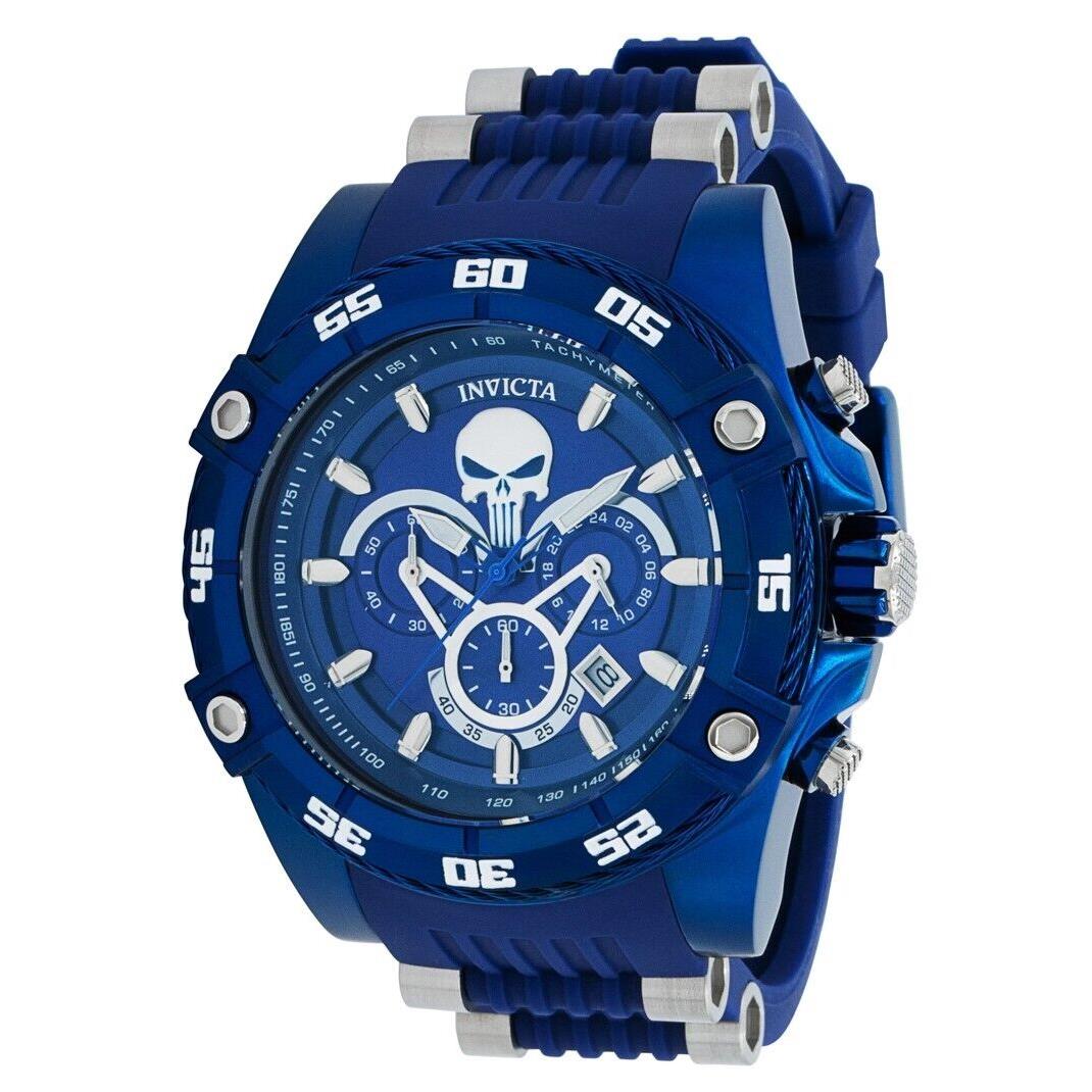 Invicta Marvel Punisher Men`s 52mm Electric Blue Limited Ed Chrono Watch 38180