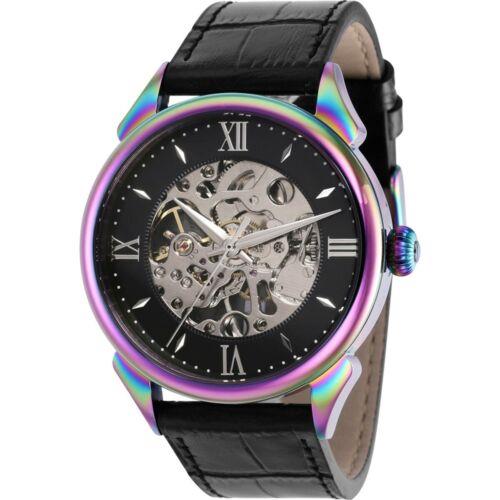 Invicta Men`s Watch Vintage Mechanical Black and Silver Semi Skeleton Dial 38166 - Black, Silver Dial, Black Band