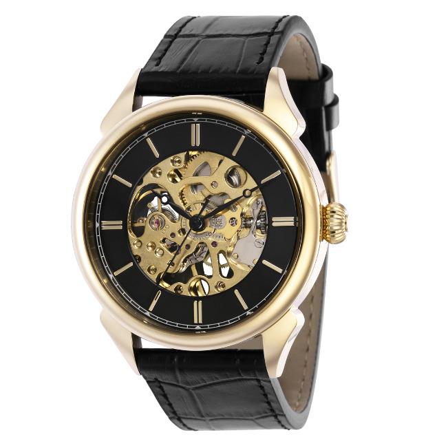 Invicta Vintage Hand Wind Black Dial Men`s Black Leather Analog Watch 38173