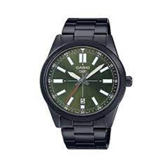 Casio General MTP-VD02B-3EUDF Green Dial Black Stainless Steel Men`s Watch