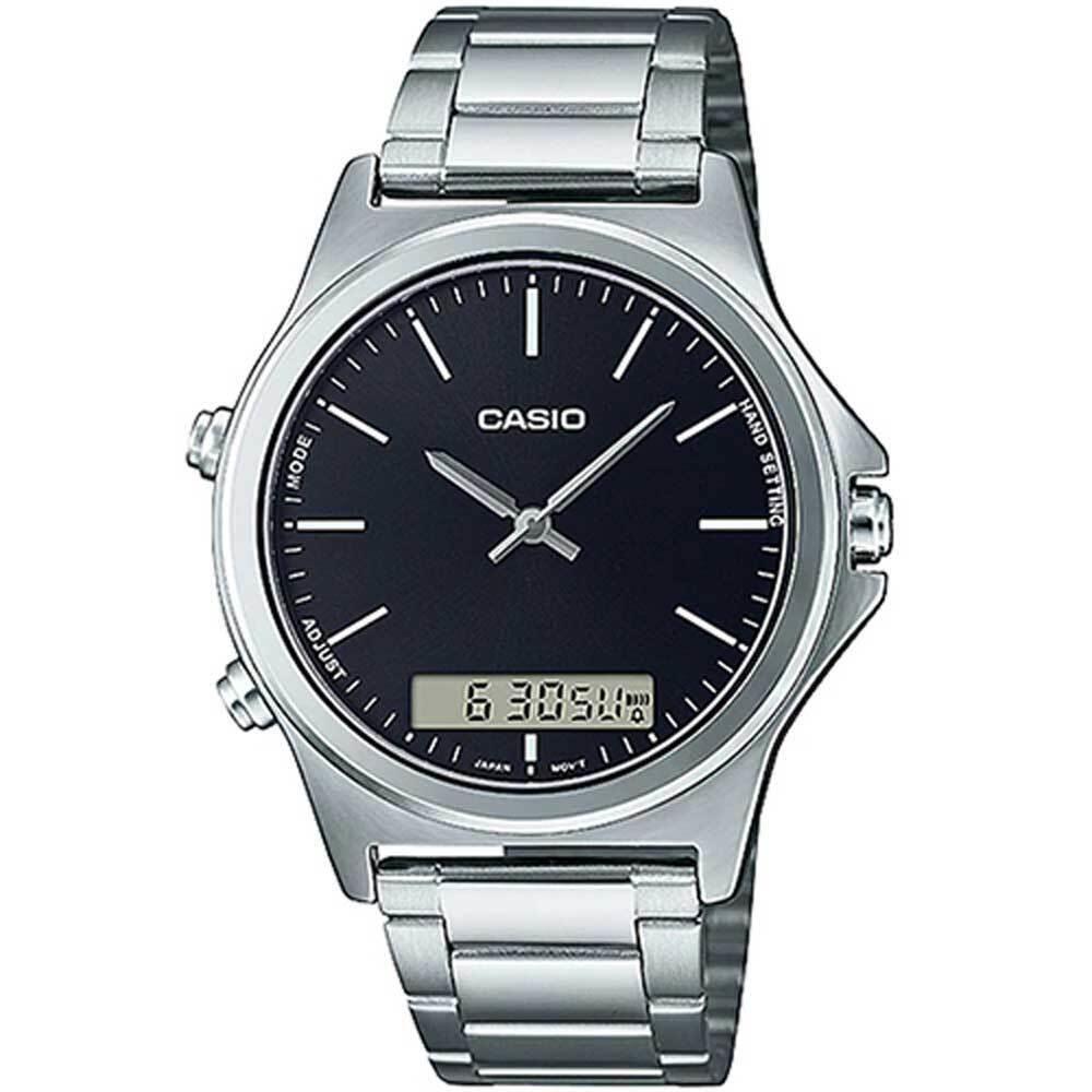 Men`s Casio Analog Silver Stainless Steel Strap Black Dial Watch MTP-VC01D-1EUDF