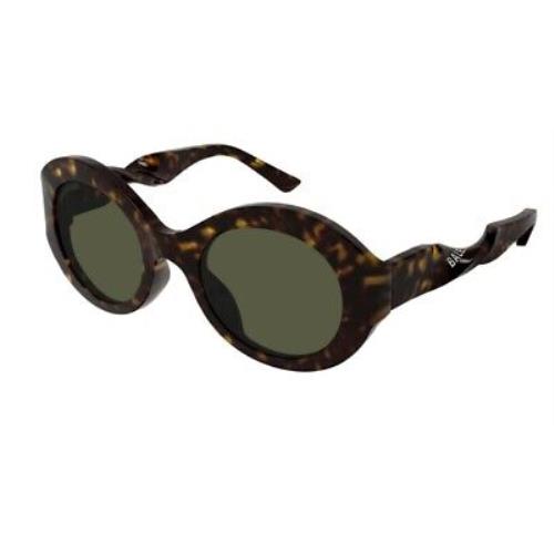 Balenciaga BB0208S 002 Round Oval Havana Dark Green 53 mm Women`s Sunglasses