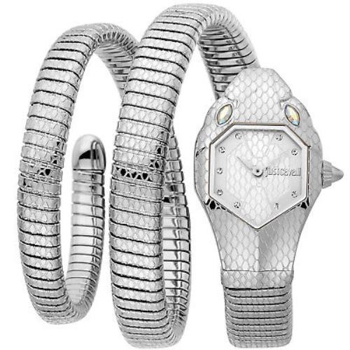 Just Cavalli Women`s Glam Chic Snake Silver Dial Watch - JC1L168M0015