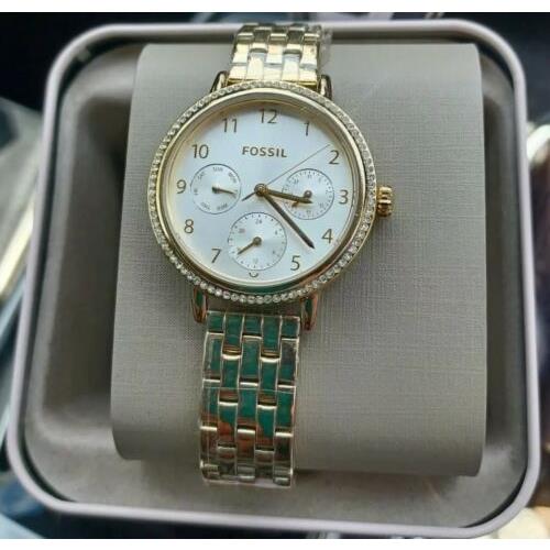 Fossil Multi Function Gold Tone Stainless Steel Women`s Watch BQ3685 34mm