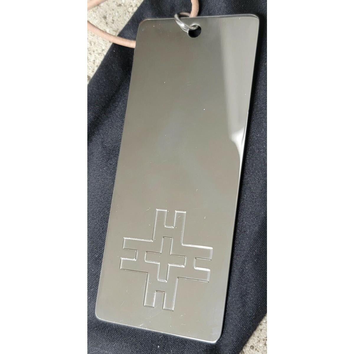 Tory Burch Logo H Dog Tag Toggle Necklace Silver Leather Strap