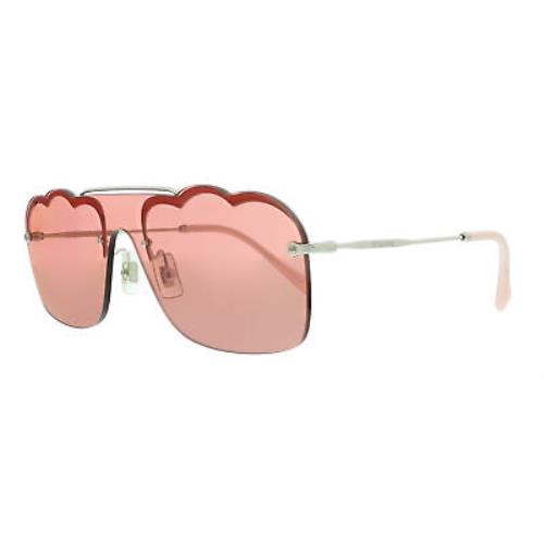 Miu Miu 0MU 55US 1BC177 Core Silver Irregular Sunglasses - Silver , Silver Frame, Pink Mirror Flash Lens