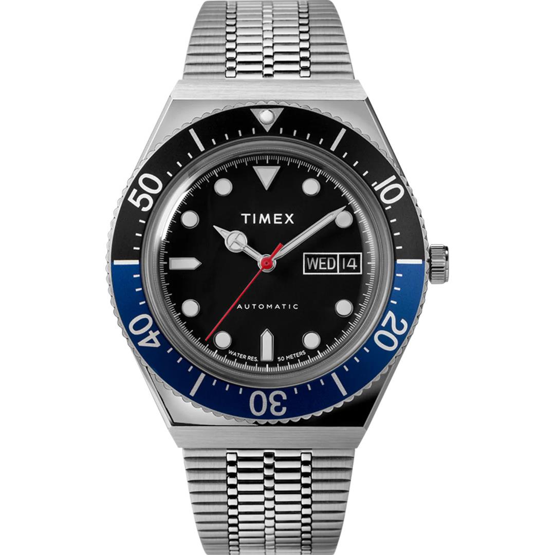 Timex M79 Automatic 40mm Silver Black Blue Stainless Steel Men`s Watch TW2U29500