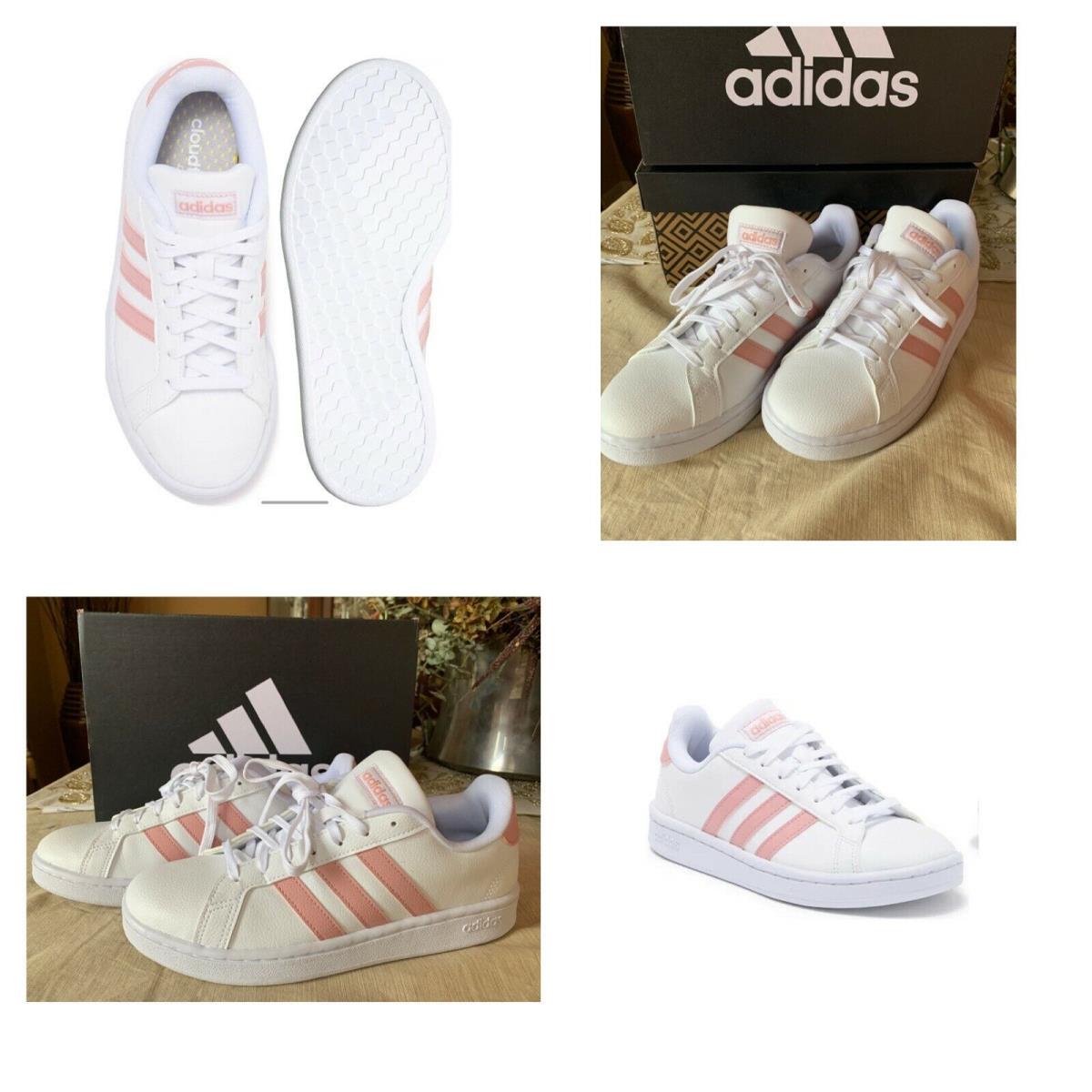 Adidas Grand Court Tennis Gym Shoe White with Mauve/pink Stripes GX8182 Box