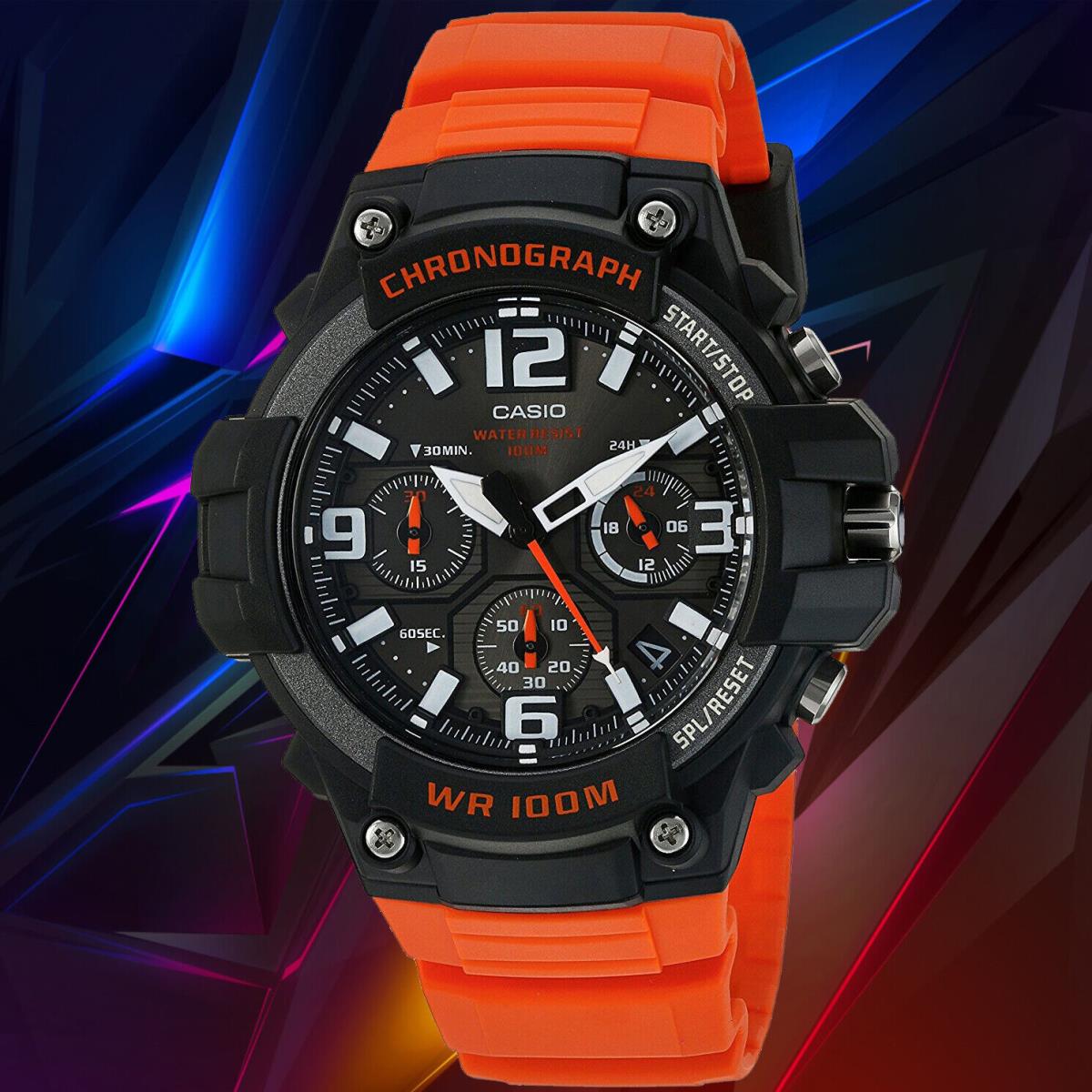 Casio MCW100H-4AV Men`s Heavy Duty Orange Resin Band Chronograph Watch