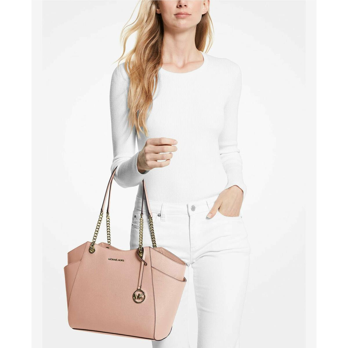 Michael Kors Jet Set Travel Large Chain Shoulder Leather Tote - Soft Pink