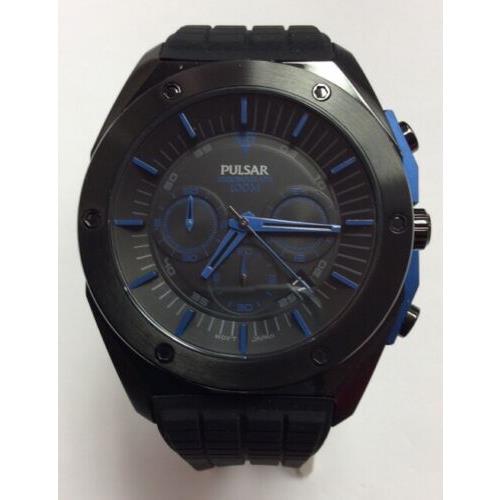 Pulsar Men`s Black/blue Accent Rubber Chronograph Watch PT3519