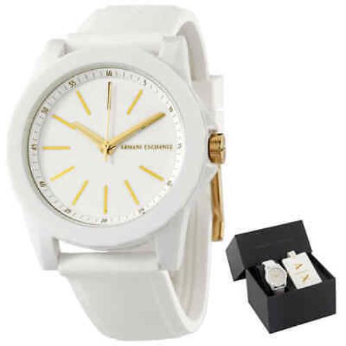 Armani Exchange Lady Banks Quartz White Dial Ladies Watch Set AX7126 - White Dial, White Band