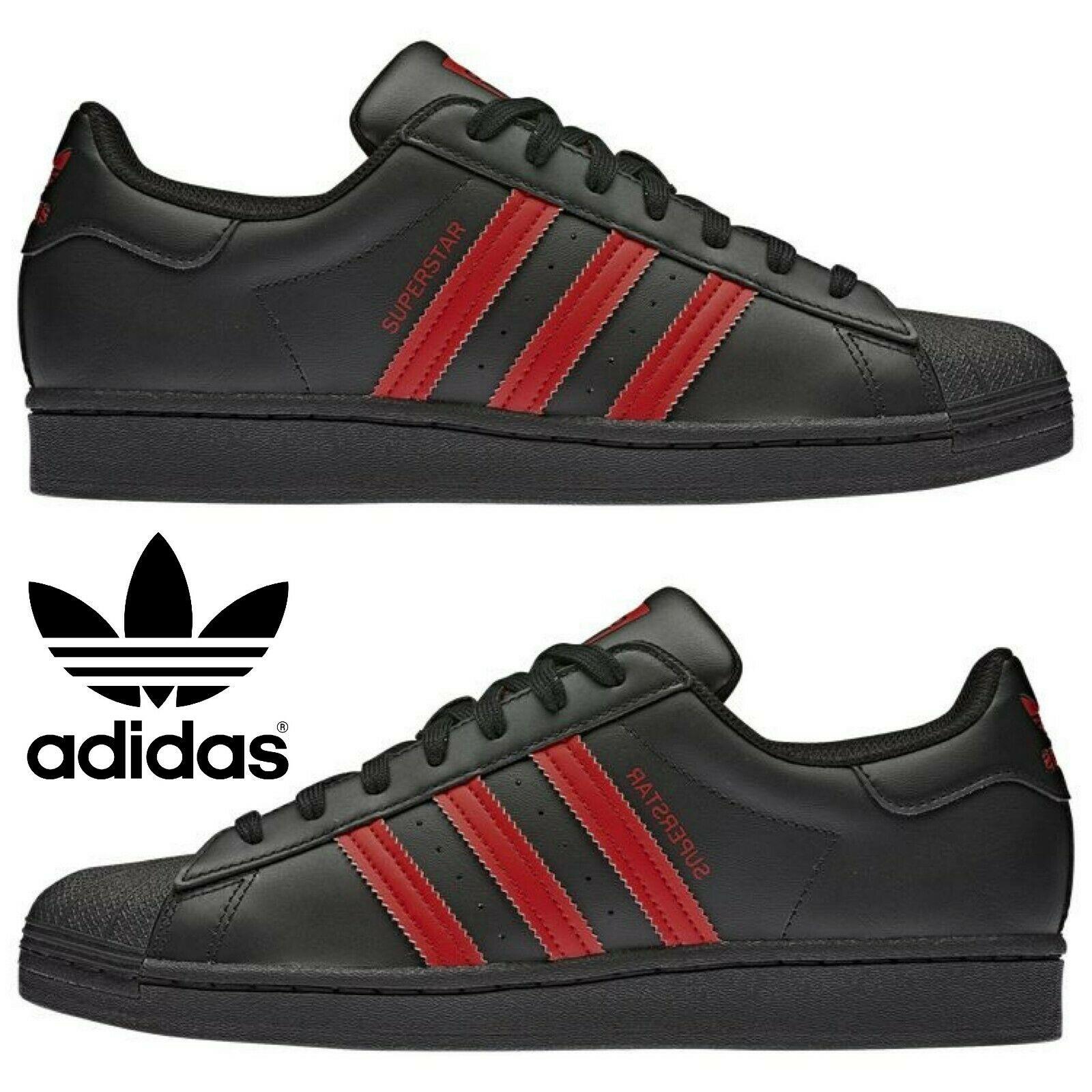 Adidas Originals Superstar Men`s Sneakers Comfort Sport Casual Shoes Black Red