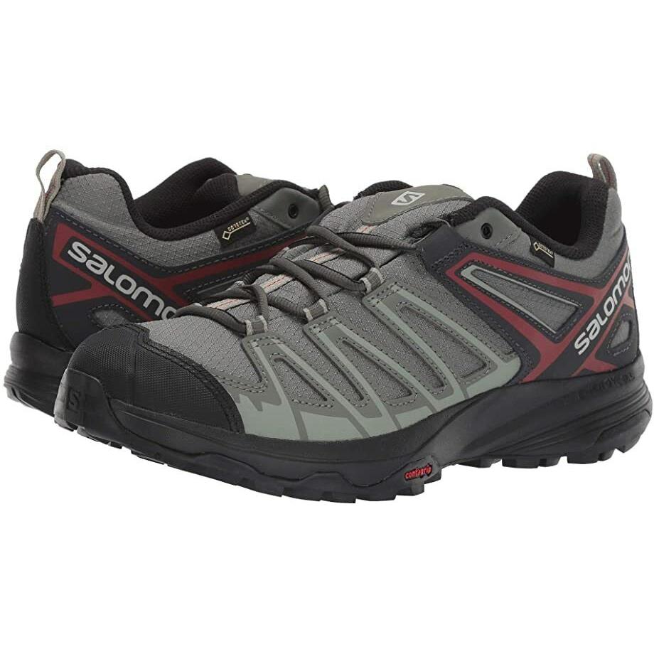 Salomon Men`s X Crest Gtx Castor Grey Red Running Trail Shoes Sizes 8-13