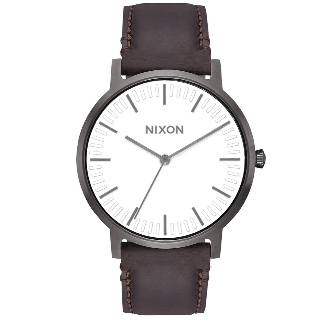 Nixon Porter Gun Metal Watch Brown Leather Strap 40mm A1058 2368