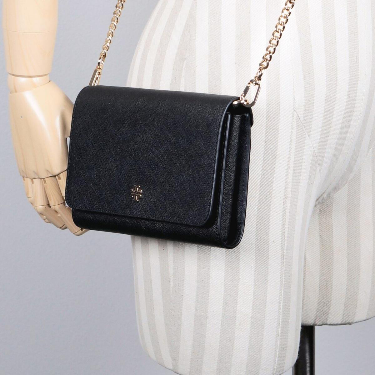 Tory Burch Emerson Black Saffiano Chain Wallet Clutch Crossbody Purse ...