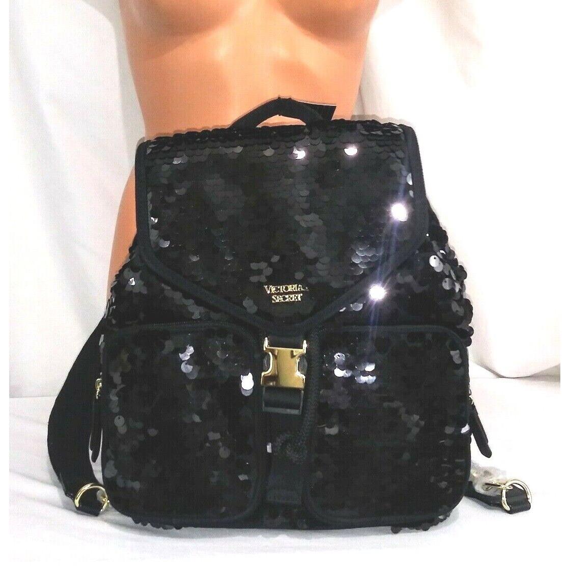 Victorias Secret Supermodel Flip Sequin City Backpack Black Tote Bag Purse