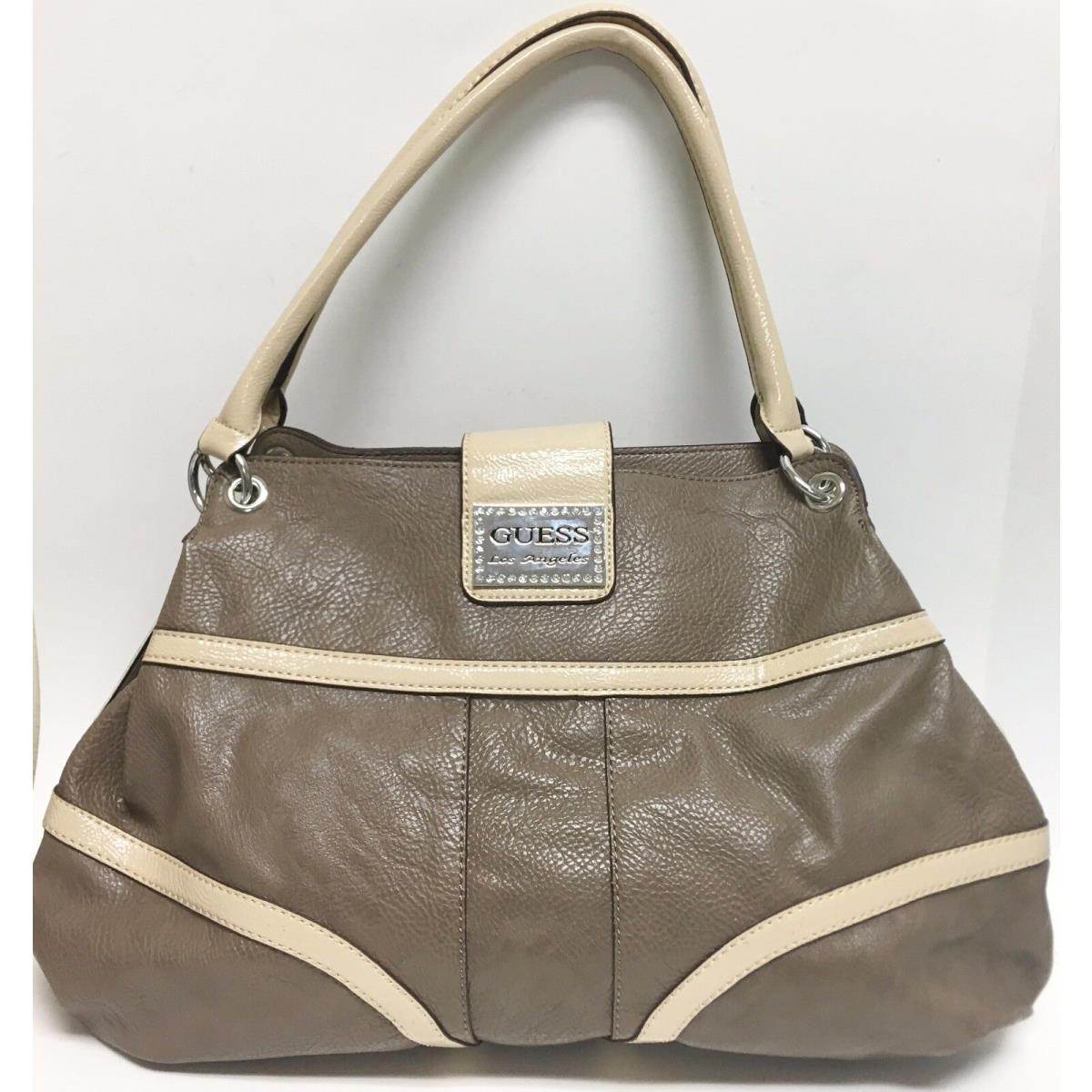 New-guess Kissa Taupe Brown+cream/off-white Leatherette Tote Hand Bag PURSE-$125